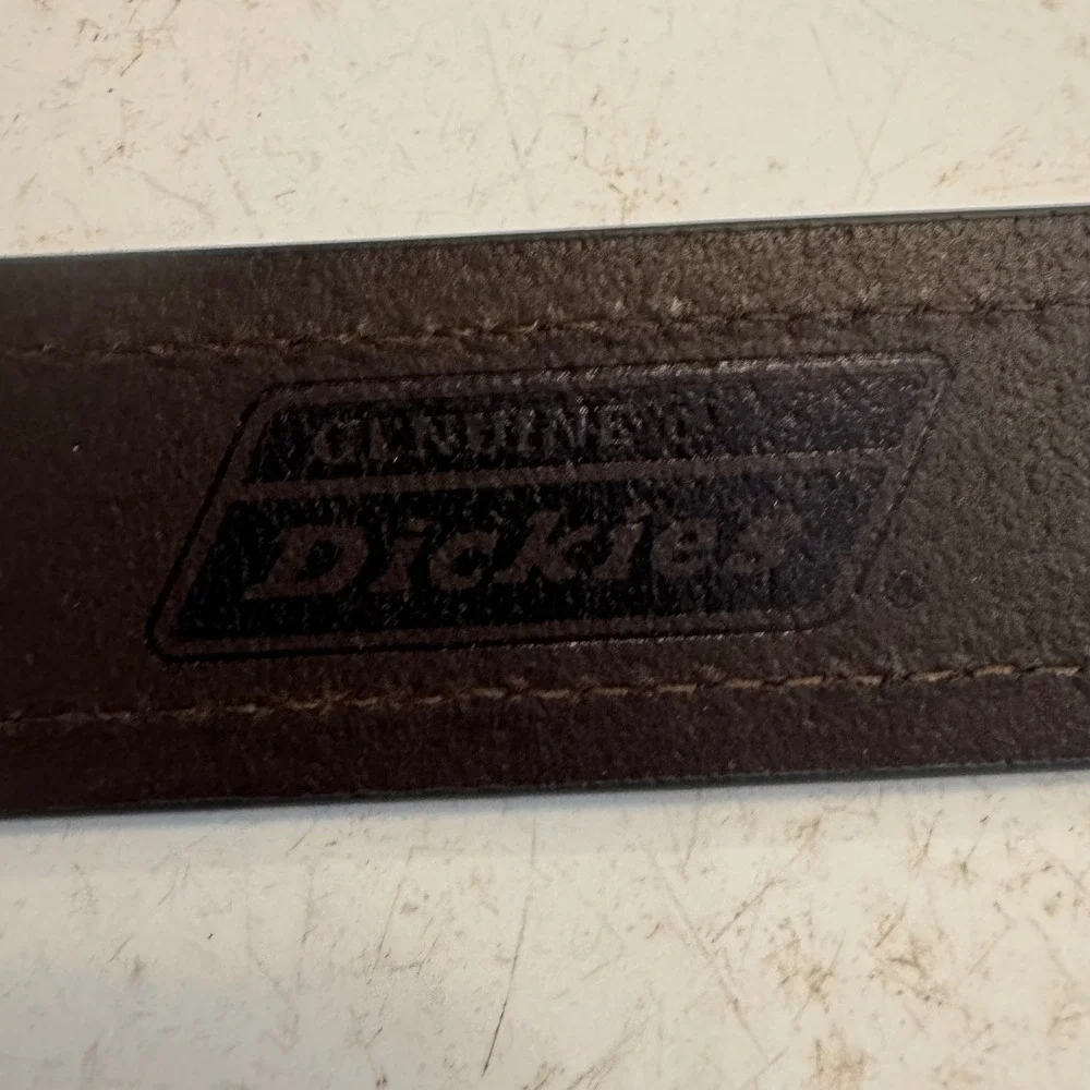 Dickies Leather Belt Mens 44 Brown Double Stitch Matte Black Buckle 11GD020030